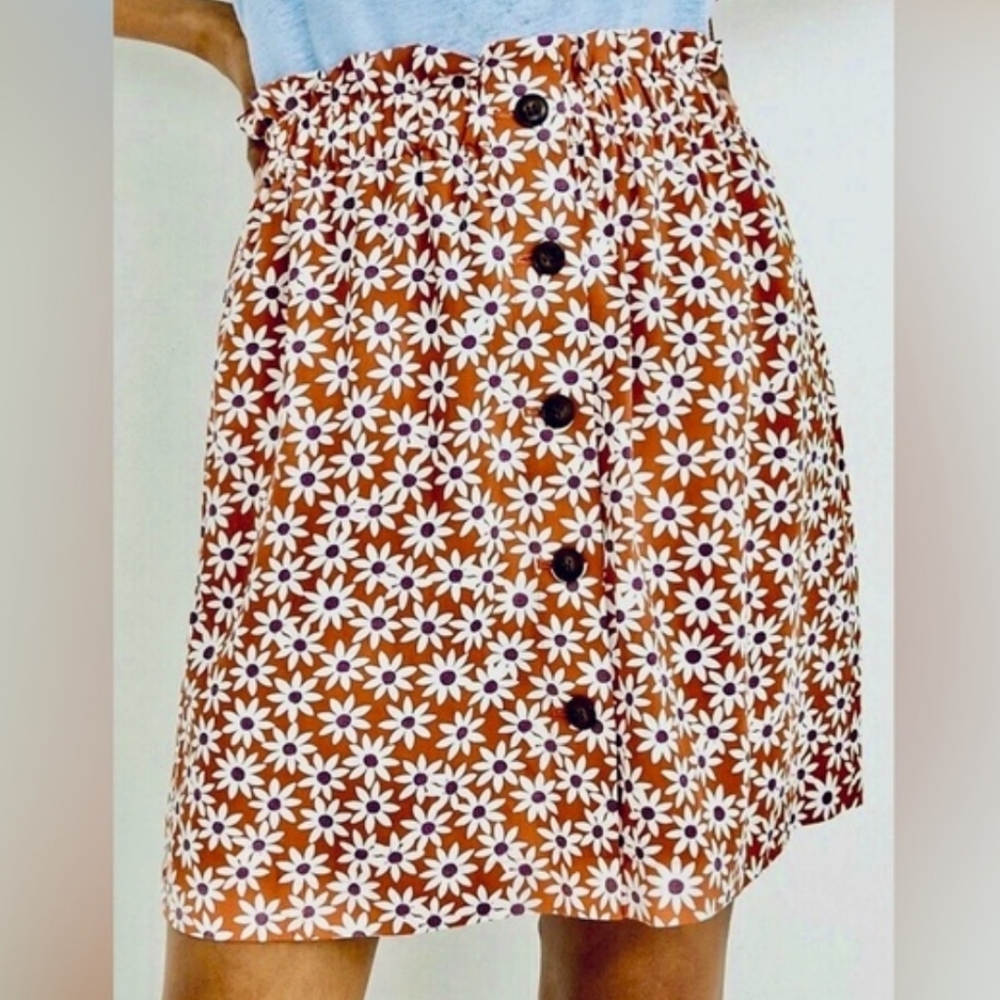 Madewell Orange and White Floral Mini Skirt